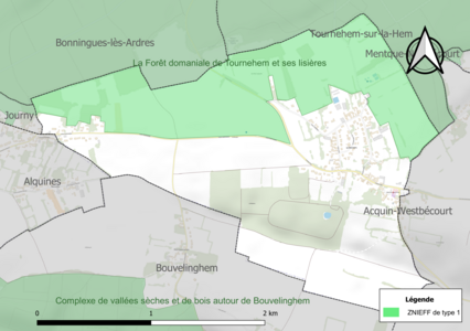 Carte de la ZNIEFF de type 1 sur la commune.