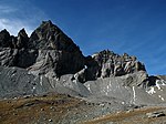 Martinsloch (Martins hole) is visible in the center of the Tschingelhörner in the Glarus Alps