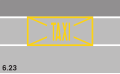 6.23 Prohibition of parking area (yellow, framed, diagonally crossed, optional labelled with word TAXI or car license plate number) Exclusive parking for designated traffic users; if labelled, it can be used for boarding, but only if valid traffic user is not obstructed at all