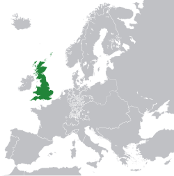 Location of Great Britain in 1801 (green) in Europe (green & grey)