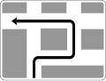 Advance direction sign for route to be followed to turn left, where a left turn at the next intersection is prohibited