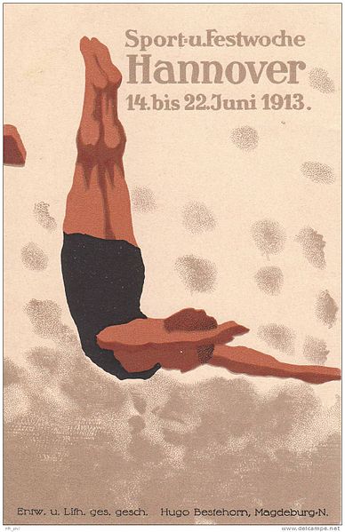 File:1913-06-14 Hugo Bestehorn, Sport- und Festwoche Hannover, Wasserspringen Turmspringer, Bildseite.jpg