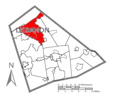 Location of Union Township in Lebanon County, Pennsylvania