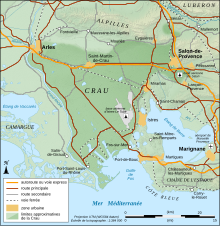 Carte du sud de la France, d'Arles à Salon-de-Provence et de Marignane à la Camargue