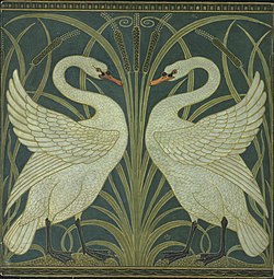 Design de tapet cu lebede și stuf de Walter Crane (1883)