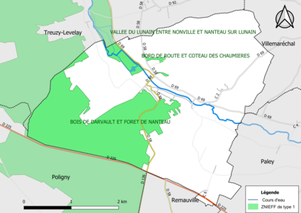 Carte des ZNIEFF de type 1 de la commune.