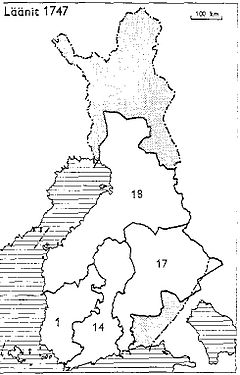 1747 1: Turku en Pori 14: Nyland en Tavastehus 17: Savolax en Kymmenegård 18: Oost-Botnië