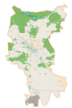 Mapa konturowa gminy Szczerców, u góry znajduje się punkt z opisem „Lubiec”