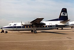 Fokker F-27-100 der Field Aviation am Flughafen Stuttgart, Spätsommer 1990