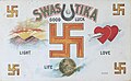 «Svastikaen er verdens eldste kors og symbol. Det er satt sammen av fire «L-er» som står for Lykke, Lys, kjærlighet (Love) og Liv.» Amerikansk postkort poststemplet i Iowa i 1912.