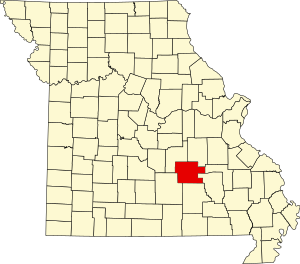 Map of Missouri highlighting Dent County