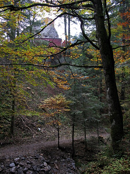 File:Kreuzfelsen mit der Bundesstraße 31 aus der Ravennaschlucht gesehen.jpg