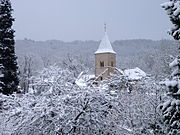 L'église Sainte-Brigide sous la neige.