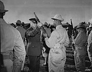 Davis inspects soldiers, Bristol, England, 1942