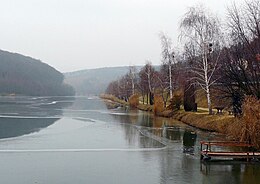 Zalacsány, view of the lake in winter 2008.jpg