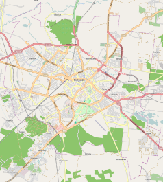 Mapa konturowa Białegostoku, w centrum znajduje się punkt z opisem „ulica Jana Kilińskiego”