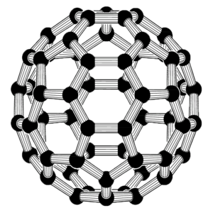 Fulereno molekula. Karbonoaren hirugarren forma egonkorrena, diamantea eta grafitoaren ondoren.