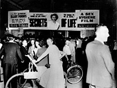 StateLibQld 2 113796 Crowd outside the Paramount Theatre in Bundaberg which was screening a sex education film called 'Secrets of Life', 1950s.jpg