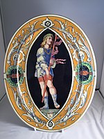 Tin-glazed maiolica plaque, c. 1860, the boy from Mantegna's Triumphs of Caesar[21]