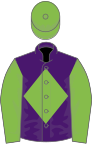 Purple, light green diamond and sleeves, light green cap