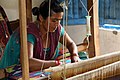 Handloom weaver at work.