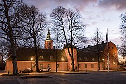 Både den svenska och den danska flaggan vajade utanför Halmstads slott den 1 mars 2019 i samband med firandet av 400 år sedan slottet invigdes och kungamötet i februari 1619 mellan Christian IV och Gustav II Adolf.