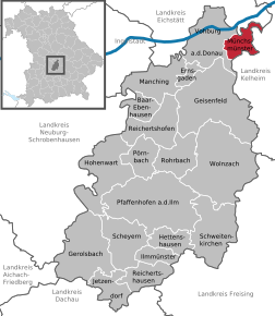 Poziția Münchsmünster pe harta districtului Pfaffenhofen a.d.Ilm