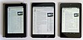 Il Kindle Fire (sinistra) rispetto al iPad mini (centro) e il Nexus 7 (destra)