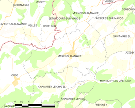 Mapa obce Vitrey-sur-Mance