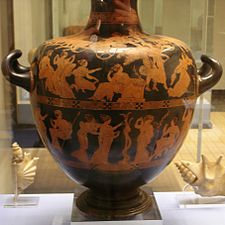 Herakles och hesperiderna på grekisk vas från 420–400 f.Kr.