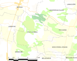 Mapa obce Pouy-Loubrin