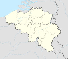 Mapa konturowa Belgii, blisko centrum u góry znajduje się punkt z opisem „Huldenberg”