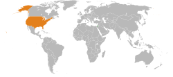 Map indicating locations of Israel and USA