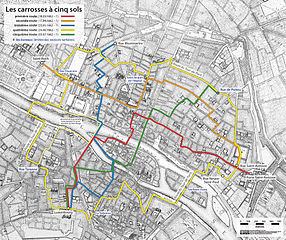 Die Linienführungen der Carrosses à cinq sols in Paris