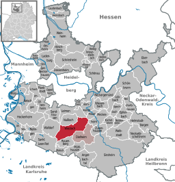 Läget för Wiesloch i Rhein-Neckar-Kreis