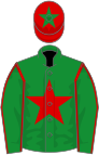Green, red star and seams on sleeves, red cap, green star