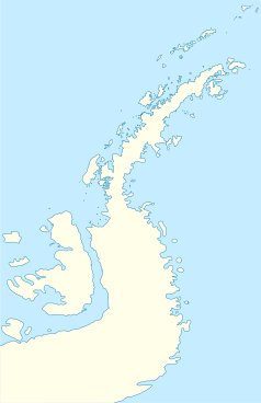 Mapa konturowa Półwyspu Antarktycznego, u góry po prawej znajduje się punkt z opisem „Base Marambio”