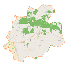 Mapa konturowa gminy Kodrąb, na dole znajduje się punkt z opisem „Teodorów Mały”