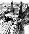 A locomotive crosses the bridge