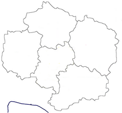 Mapa konturowa kraju Wysoczyna, na dole po prawej znajduje się punkt z opisem „Biskupice-Pulkov”