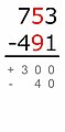 El número menor se resta del mayor: 90 − 50 = 40 Debido a que el minuendo es menor que el sustraendo, esta diferencia tiene un signo de menos.