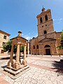 View of plaza in front of entrance to Catedral de Santa María in Ciudad Rodrigo