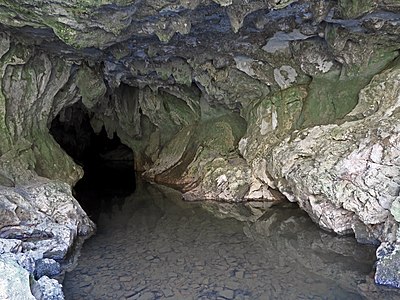 La résurgence du Volp et entrée de la grotte