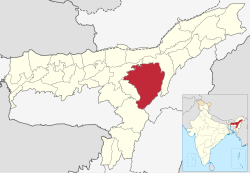 Karbi Anglongin piirikunta Assamin kartalla.