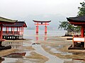 The torii at low tide, from the inside of the shrine.