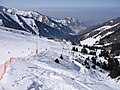 View from the open cabin to the ski slope