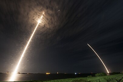 Long exposure image of launch and landing