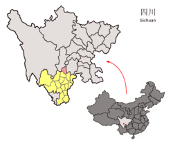 Location of Ganluo County (pink) and Liangshan Prefecture (yellow) within Sichuan