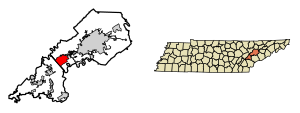 Location of Farragut in Knox County, Tennessee.