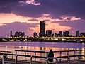 Purple coloured clouds appear at sunset in Taipei, Taiwan.